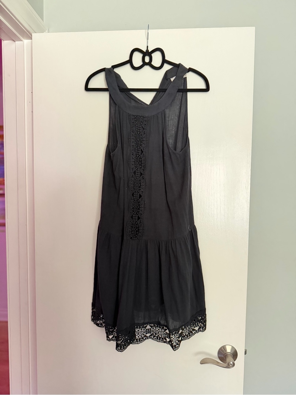 La Blanca Black Crochet-Trim Sleeveless Dress